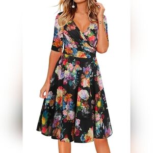 Oxiuly Floral Midi Dress Size M